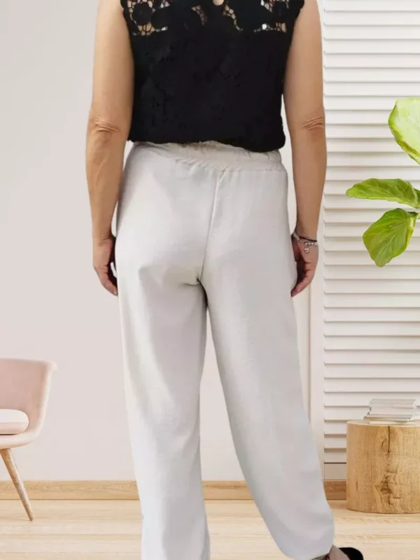 pantalon-fluide-taille-elastique-beige-clair-ds pantalon fluide taille élastique beige clair pour femme vue de dos