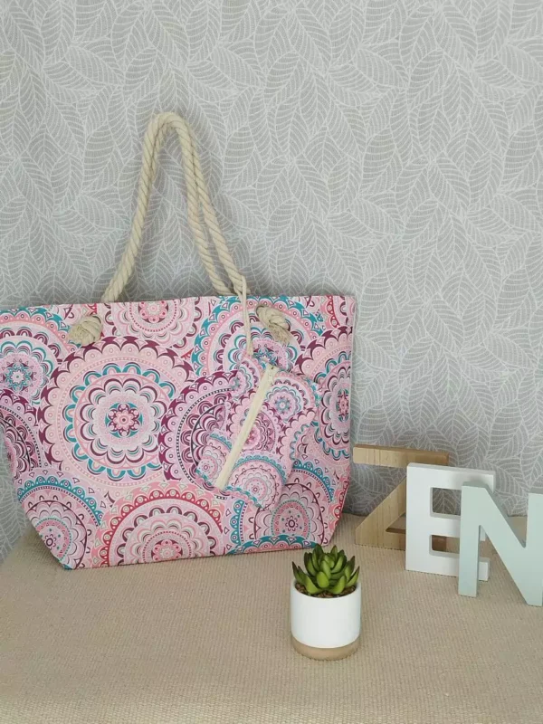 sac de plage mandala rose