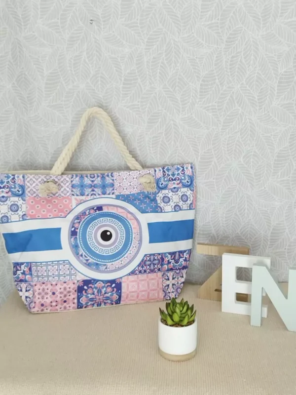 Sac de plage œil et patchwork rose