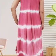 Robe sans manches tie and dye TU rose, col V devant et dos, coupe fluide et extensible en viscose et élasthanne, vue dos