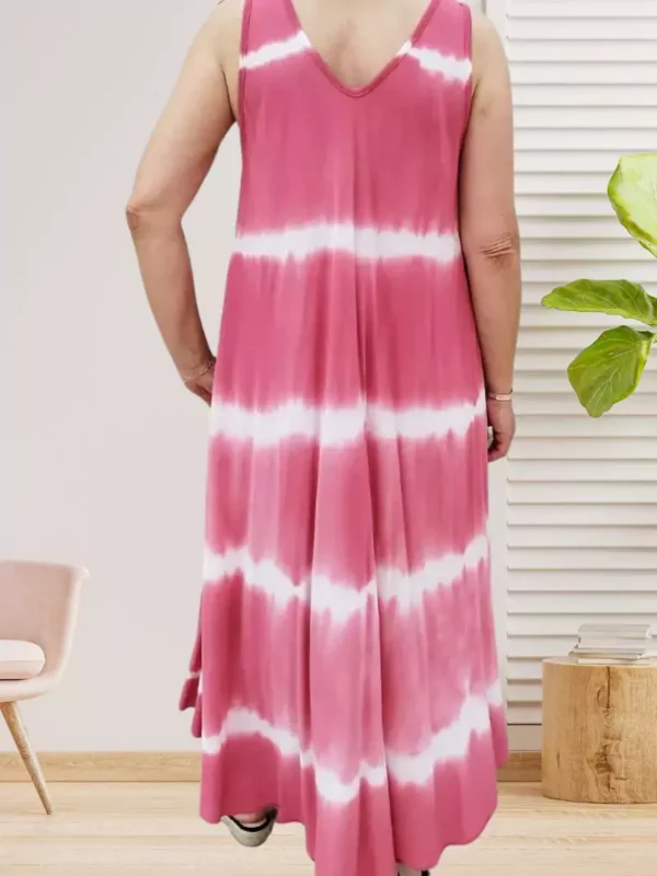 robe-sans-manches-tie-and-dye-rose-ds Robe sans manches tie and dye TU rose, col V devant et dos, coupe fluide et extensible en viscose et élasthanne, vue dos