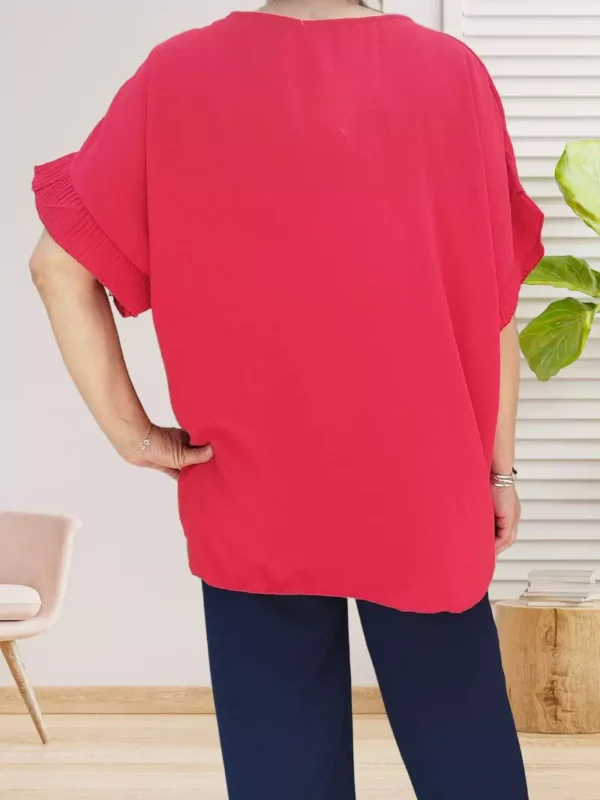 tuniquemanches-courtes-taille-unique-rouge-ds Tunique manches courtes taille unique rouge femme vue dos