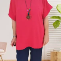 Tunique manches courtes taille unique rouge femme vue devant