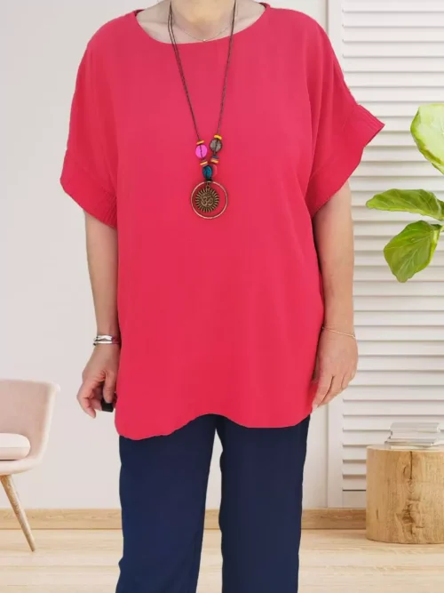 Tunique manches courtes taille unique rouge femme vue devant