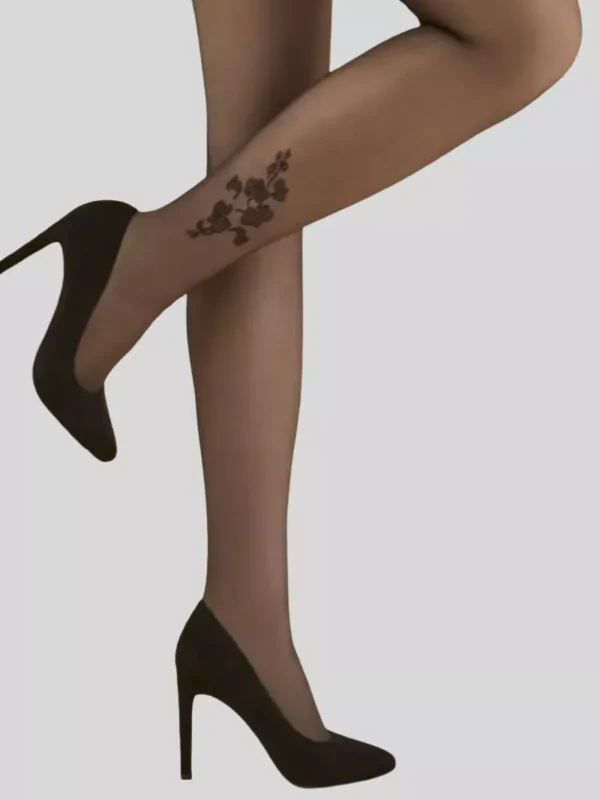 collant-fleurs-dessus-cheville-flavia-dv Collant fleurs dessus chevilles Flavia Gabriella noir pour femme