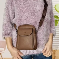 Mini sac à bandoulière bicolore marron brun vue devant