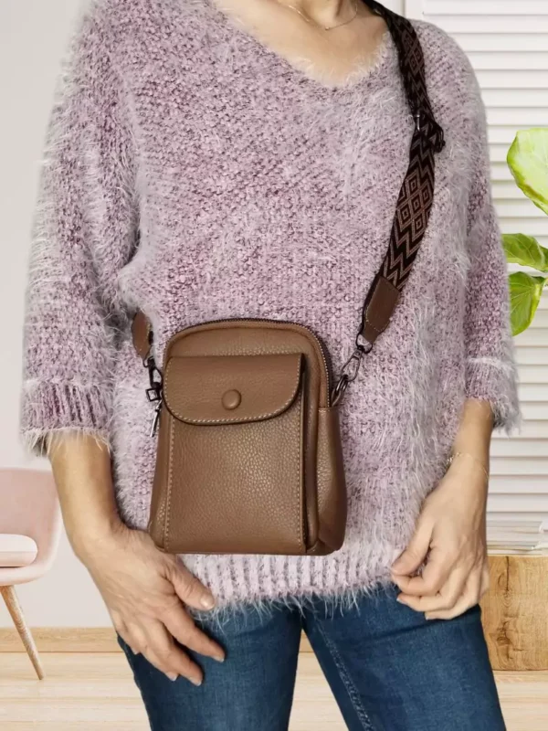 Mini sac à bandoulière bicolore marron brun vue devant