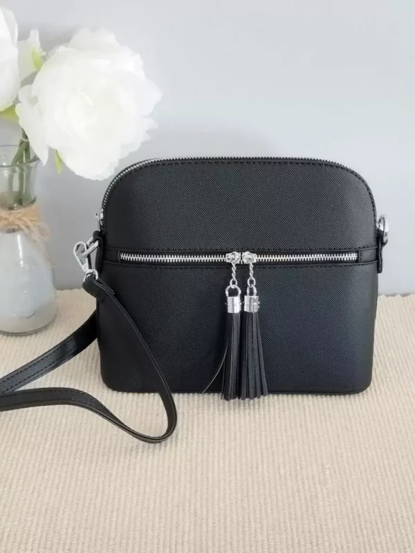 sac à bandoulière pompons noir
