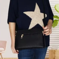 Sac boucles dorées à bandoulière femme noir vue dos