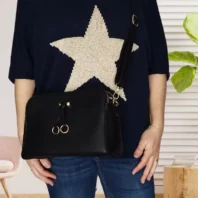 Sac boucles dorées à bandoulière femme noir vue devant