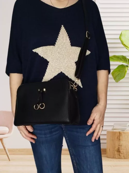 Sac boucles dorées à bandoulière femme noir vue devant