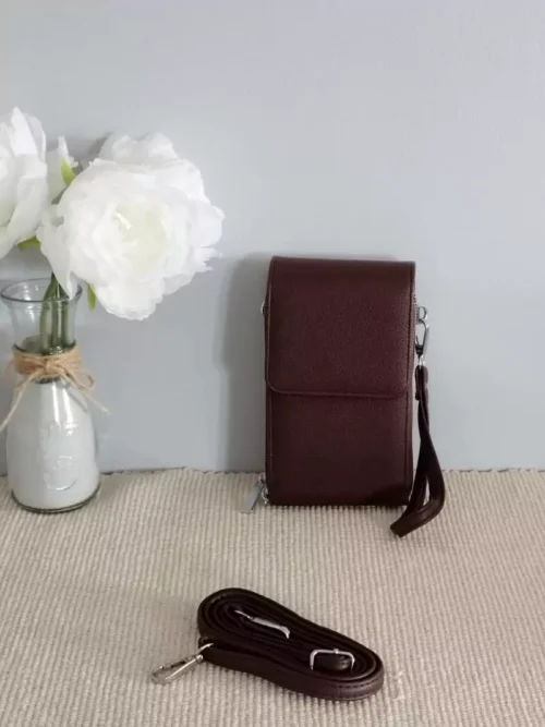 Sac porte téléphone 3 poches marron