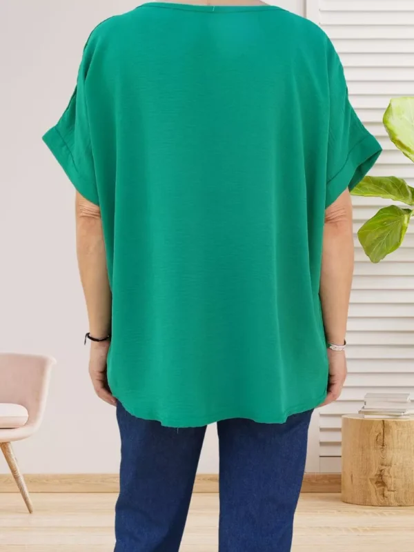 tunique-col-en-v-avec-collier-vert-ds tunique col en V avec collier vert pour femme vue de dos