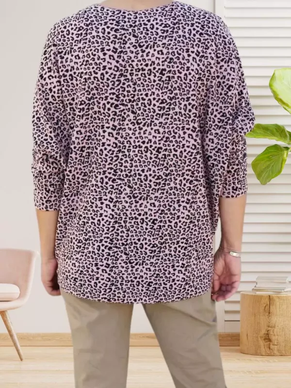 tunique-motif-leopard-rose-poudree-ds Tunique motif léopard rose poudrée femme taille unique du 36 au 42 vue dos