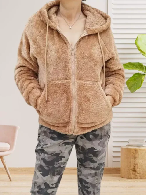 Veste à capuche peluge beige femme vue devant