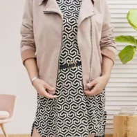 Veste perfecto en suédine beige femme vue ouvert