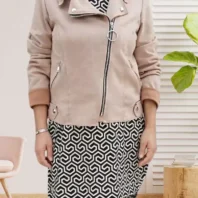 Veste perfecto en suédine beige femme vue devant