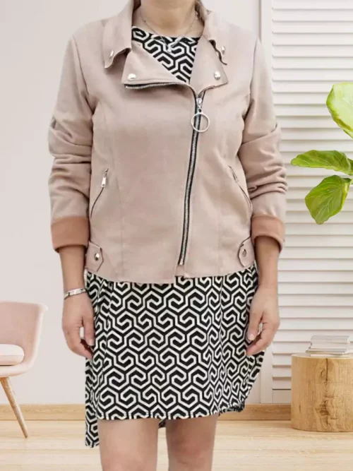 Veste perfecto en suédine beige femme vue devant