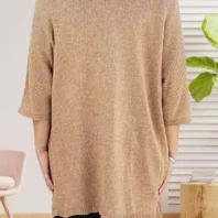 Gilet ouvert devant, manches chauve-souris, sans bouton ni fermeture, vue de dos, coloris : beige foncé