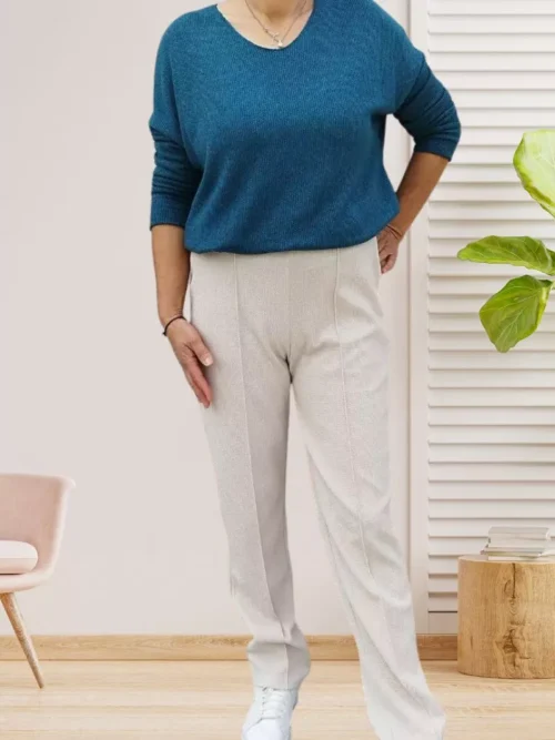 Pantalon couture devant beige clair pour femme vue de face