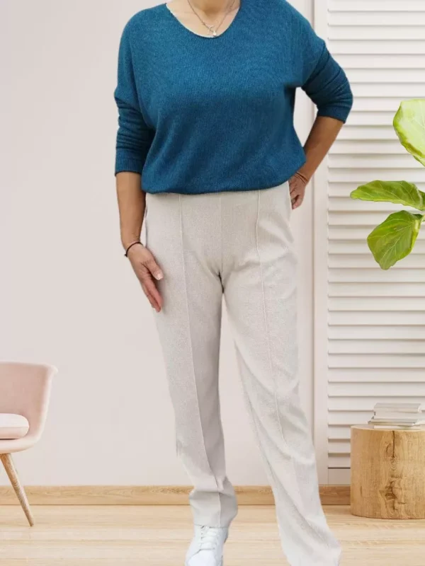 pantalon-couture-devant-beige-clair-dv Pantalon couture devant beige clair pour femme vue de face