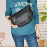 Sac banane uni sangle bicolore noir pour femme vue de dos
