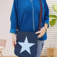 sac besace étoile noir pour femme vue de face