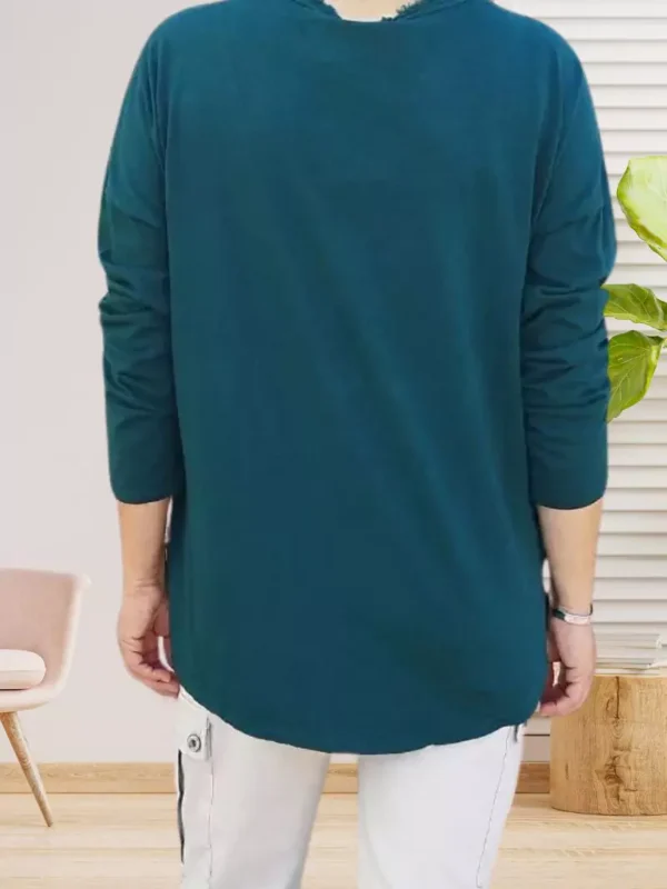 t-shirt-rock-bleu-canard-ds T-shirt Rock, ample et confortable, coupe fluide et look rock tendance, vue de dos, coloris : bleu canard