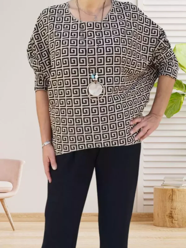 tunique-imprimee-graphique Tunique imprimée graphique beige clair femme taille unique du 36 au 42 vue devant