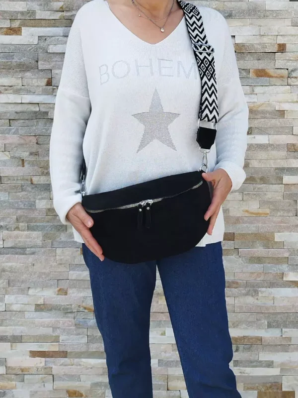 Sac banane aspect daim sangle bicolore noir