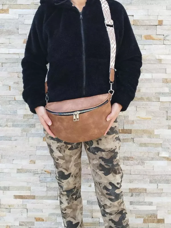 Sac banane aspect vieilli marron clair