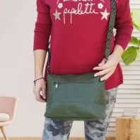 Sac bandoulière bicolore kaki femme vue dos
