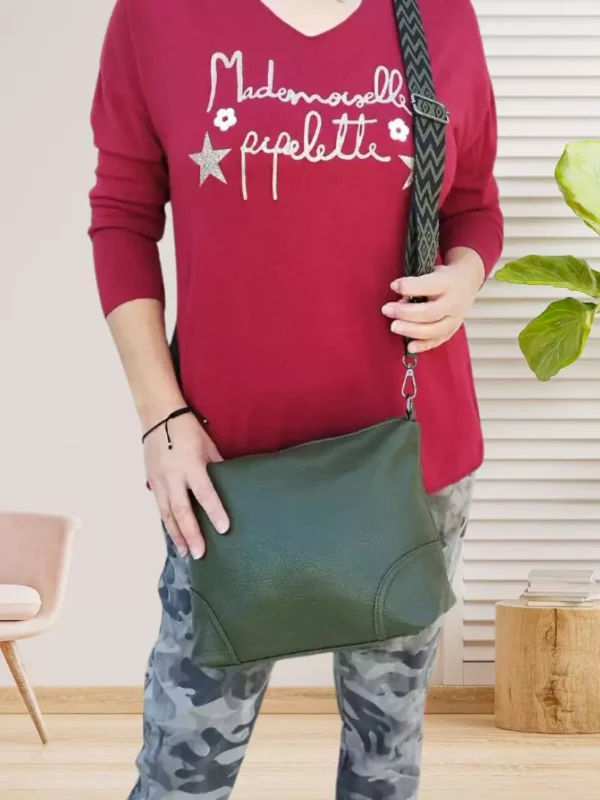 sac-bandouliere-bicolore-kaki-dv Sac bandoulière bicolore kaki femme vue devant