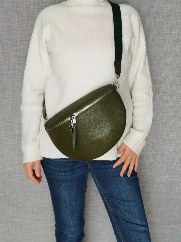 Sac banane large sangle bicolore kaki pour femmes