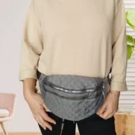 Sac banane matelassé 2 poches grisfemme vue taille