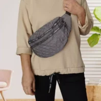 Sac banane matelassé 2 poches gris femme vue devant