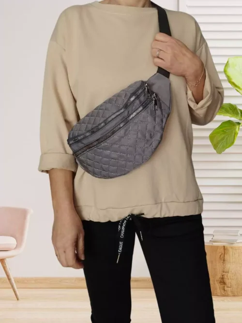 Sac banane matelassé 2 poches gris femme vue devant
