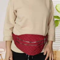 Sac banane matelassé 2 poches rouge femme vue taille