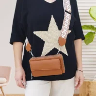 Sac pochette porte téléphone marron femme vue deavnt