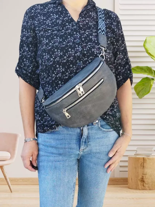 sac-banane-aspect-vieilli-duo-zip-gris-fonce-dv Sac banane aspect vieilli duo zip gris foncé femme vue face