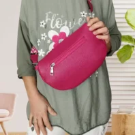 Sac banane avec bandoulière bicolore rose fuchsia vue dos