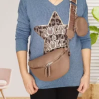Sac banane et porte-monnaie marron brun femme vue devant