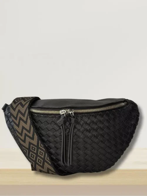 Sac banane tressé noir