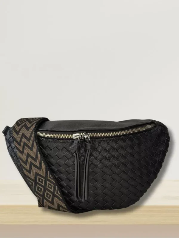 Sac banane tressé noir