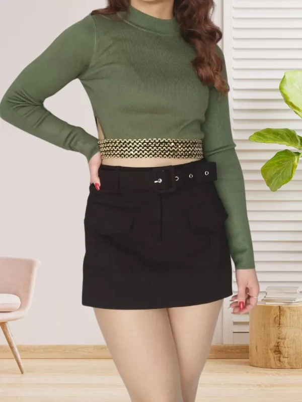 Jupe short avec ceinture noir pour femme vue de face