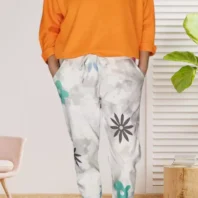 Pantalon à fleurs taille élastique femme vue devant