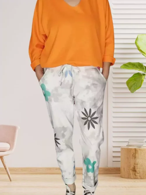 Pantalon à fleurs taille élastique femme vue devant