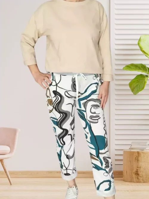 Pantalon de survêtement imprimé visage femme vue devant