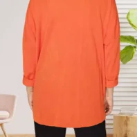 Pull fin Flowers, col en V, manches longues, fleurs en sequins argentés, vue de dos, coloris : orange