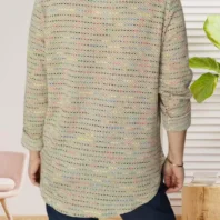 Pull fin moucheté, col rond, manches longues, base arrondie, moucheté multicolore, vue de dos, coloris : beige foncé